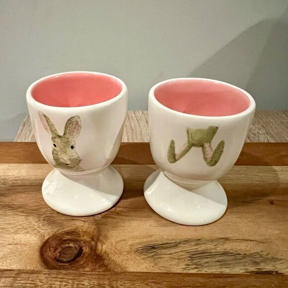 Rae Dunn Easter Bunny Rabbit Egg Cups Set of 2 - Picture 1 of 4